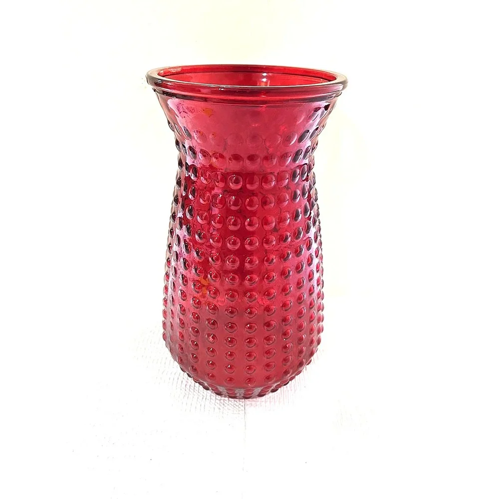Vintage Red Hobnail Art Glass XL Dimpled Dot Pattern Mid-Century Decor